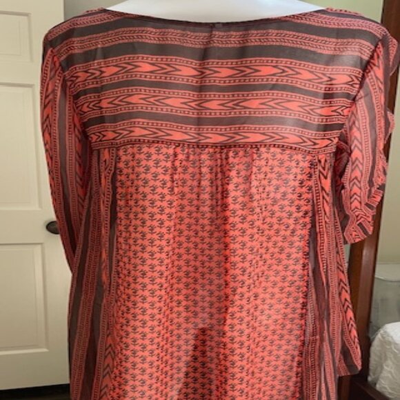 Free People Multi Color Print Sheer Tunic Top Size M - Picture 3 of 3